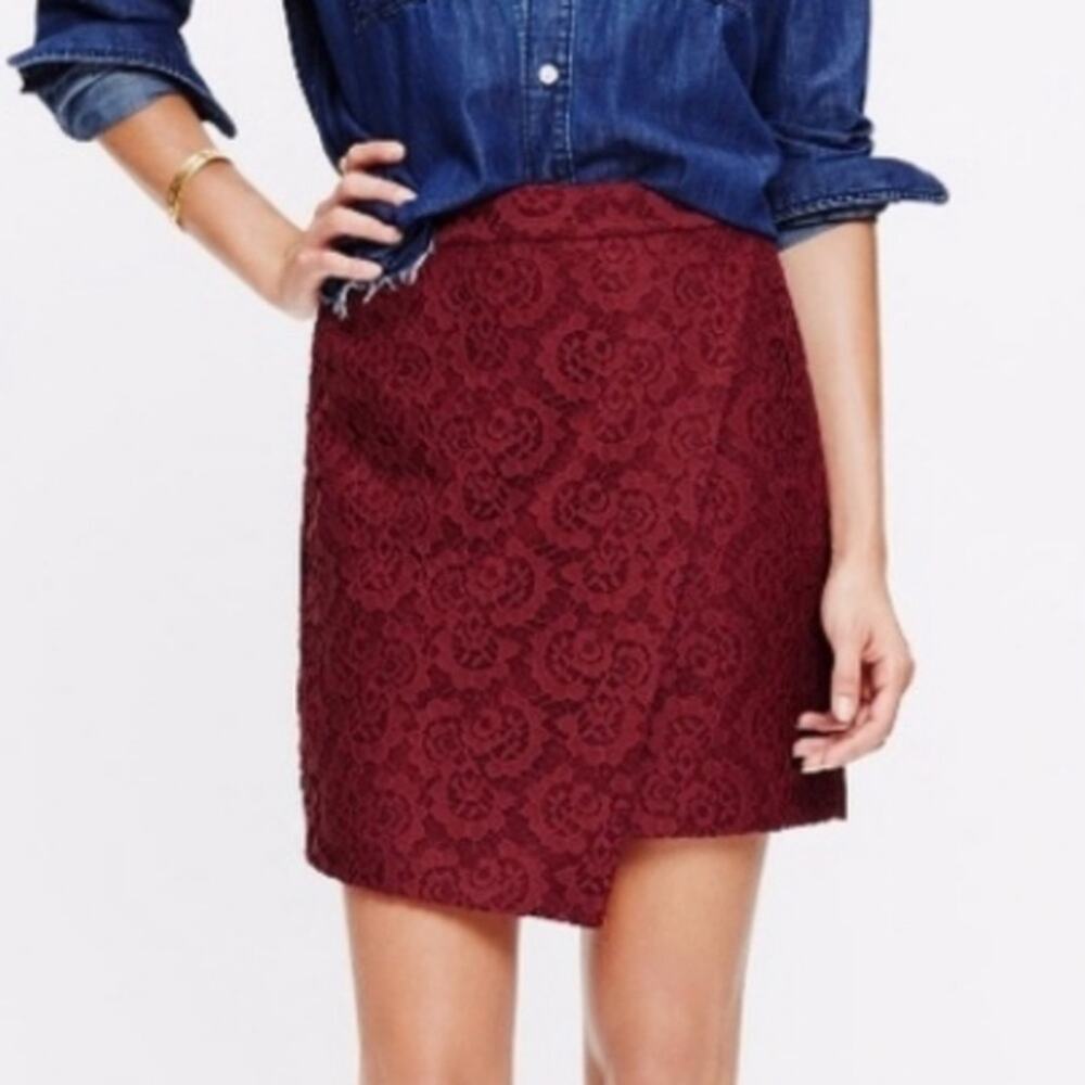 Madewell‎ maroon burgundy lace wrap asymmetrical wool blend skirt size 0